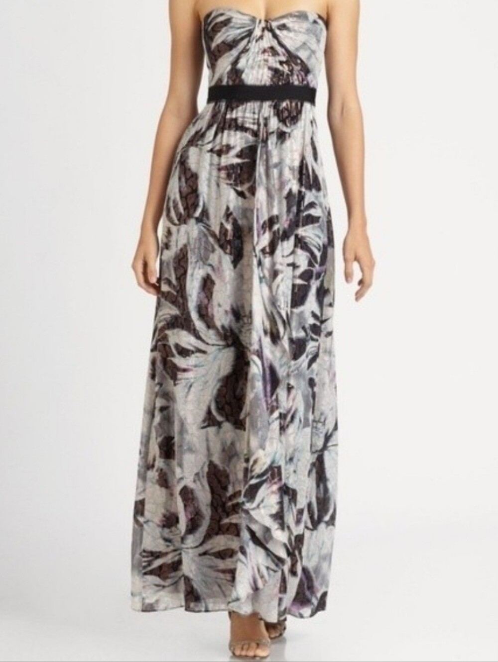 BCBG MaxAzria Mulberry Auriel Chiffon Metallic Strapless Goth Maxi Chic Dress